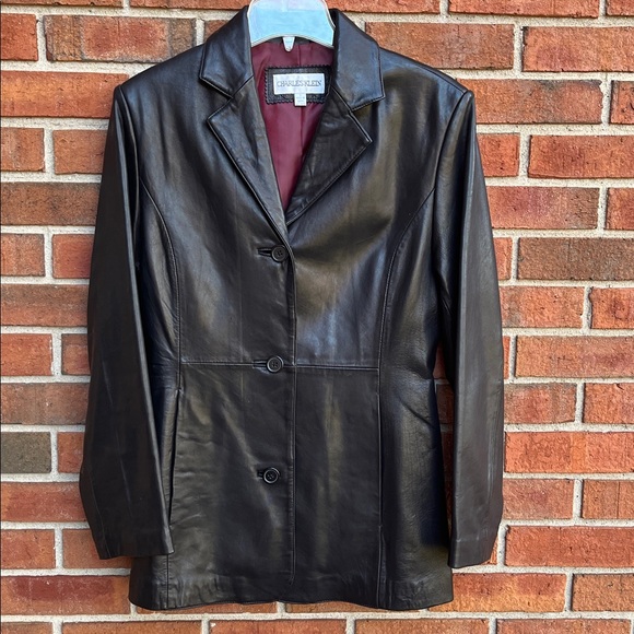 Charles Klein Black Leather Classic 3-Button Blazer Jacket size Small - Picture 1 of 14
